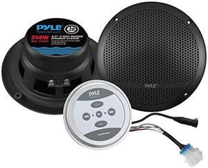 Pyle Bluetooth Marine Grade Flush Mount 2-Way Speaker System Amplified Full Range Stereo Sound Dual Cone Dome Waterproof Universal Home with Aux 3.5mm Input Pair 6.5?240 Watts (PLMRKT9) Black