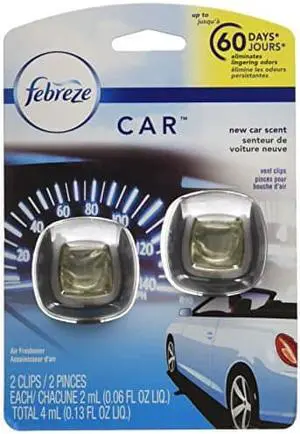 Febreze Car Air Fresheners, New Car Scent, Odor Eliminator for Strong Odors Car Vent Clips (2 Count) Febreze Car Air Fresheners, New Car Scent, Odor Eliminator for Strong Odors Car Vent Clips (2 Count)