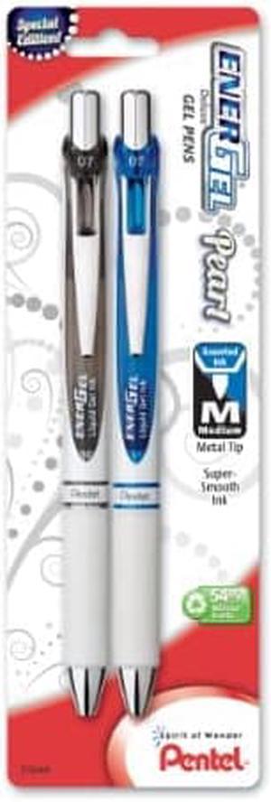 Pentel EnerGel Pearl Deluxe RTX Retractable Liquid Gel Pen, (0.7mm), Black Ink/Blue Ink, 2 Pack (BL77WBP2AC)