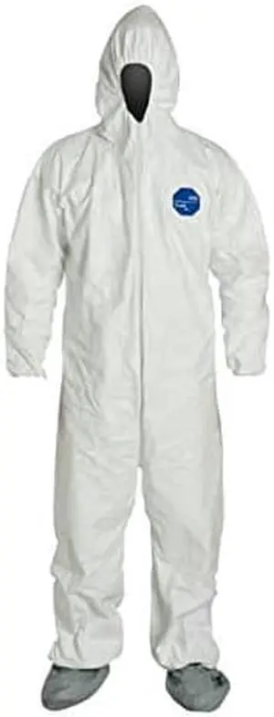 DuPont - TY122SWH2X0025VP Individually Packed Disposable Protective Coverall with Elastic Cuffs, Attached Hood and Boots for PPE Vending Machines, White, 2X-Large