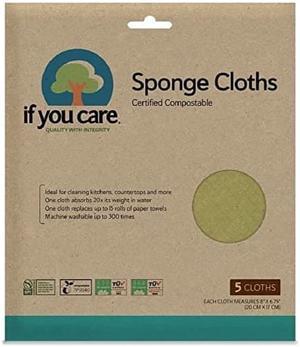 If You Care Sponge Cloths  5 Count  100% Natural Cleaning Rags for Kitchen, Bathroom, Home Countertop Surfaces  Absorbent, Reusable, Machine Washable, Compostable