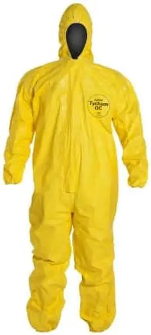 DuPont Tychem 2000 QC127S Disposable Chemical Resistant Coverall with Hood, Elastic Cuff and Serged Seams, Yellow, X-Large (Pack of 12)