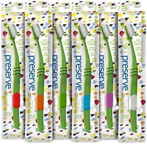 Preserve Recycled (Made in The USA) Toothbrushes in Lightweight Pouch, Ultra Soft Bristles, 6-Count, Assorted Colors