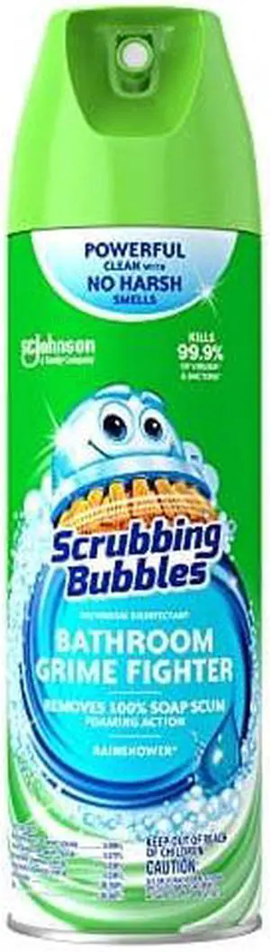 Scrubbing Bubbles Bathroom Cleaner, Grime Fighter and Disinfectant Aerosol Spray, Multi-Surface, Removes 100% Soap Scum, Rainshower Scent, 20 oz Scrubbing Bubbles Bathroom Cleaner, Grime Fighter and Disinfectant Aerosol Spray, Multi-Surface, Removes 100% Soap Scum, Rainshower Scent, 20 oz