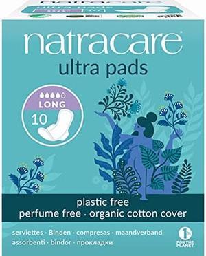 Natracare Slim Fitting Ultra Pads with Wings, Long, Made with Certified Organic Cotton, Ecologically Certified Cellulose Pulp and Plant Starch (1 Pack, 10 Pads Total)