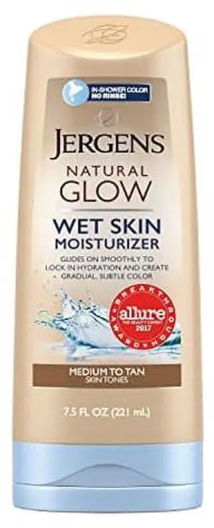 Jergens Natural Glow In-shower Moisturizer, Medium to Tan Skin Tone, 7.5 Ounce Wet Skin Lotion, Locks in Hydration with Gradual, Flawless Color