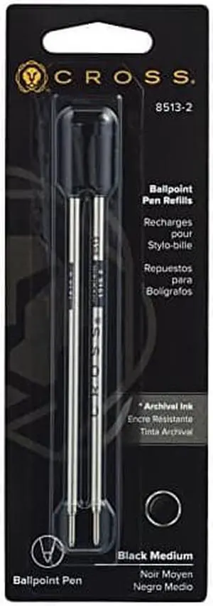 Cross Refills for Ballpoint Pens, Medium, Black Ink, 2/Pack (85132), Model:8513-2