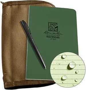Rite In The Rain Weatherproof Tactical Field Kit: Tan CORDURA Fabric Cover, 4.625" x 7.25" Green Tactical Notebook, and Weatherproof Pen (No. 980-KIT), 8.5 x 5.5 x 0.625