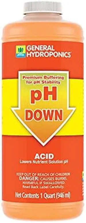 General Hydroponics pH Down Liquid Premium Buffering For pH Stability, Quart