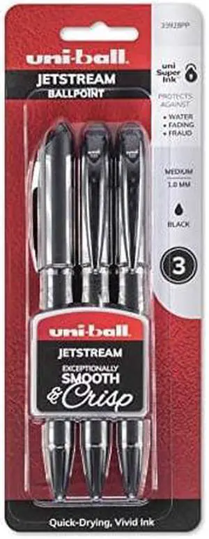 uni-ball Jetstream Ballpoint Pens, Bold Point (1.0mm), Black, 3 Count