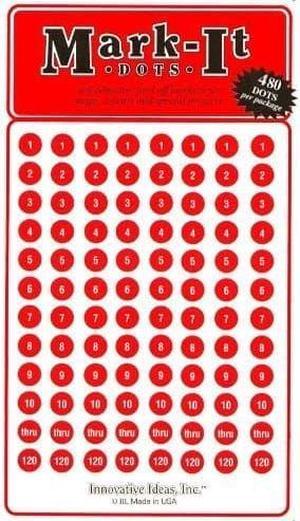 Medium 1/4" Removable Numbered 1-120 Mark-it Brand dots for maps, Reports or Projects - red