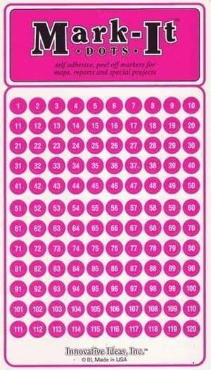 Medium 1/4" Removable Numbered 1-240 Mark-it Brand dots for maps, Reports or Projects - Pink