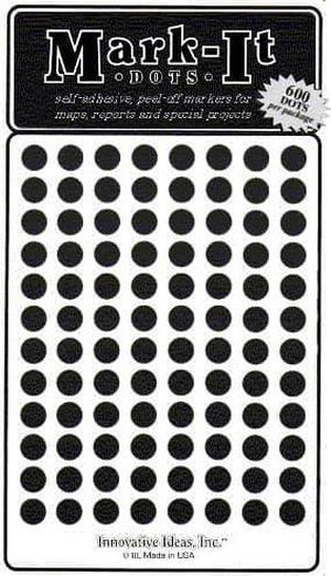 Medium 1/4" Removable Mark-it Brand dots for maps, Reports or Projects - Black