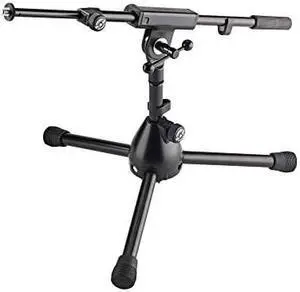 K&M - Konig & Meyer 25950.500.55 - Very Low Level Microphone Compact Stand - 2-piece Telescopic Boom Arm - Zinc Die-Cast Base - Professional Grade For All Musicians - German Made - Black