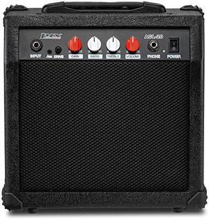 LyxPro Electric Guitar Amp 20 Watt Amplifier Built In Speaker Headphone Jack And Aux Input Includes Gain Bass Treble Volume And Grind - Black