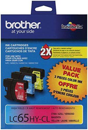 Brother LC65HYCL High-Yield 3-Pack -Ink Cartridge, 900 Page-Yield, Cyan Magenta Yellow