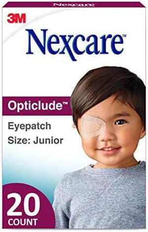 Nexcare Opticlude Eyepatch, Junior Size, Contoured For Fit, Hypoallergenic Adhesive, Designed to Help Lazy Eye, For Boys and Girls, 20 Count
