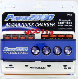 Power2000 XP875 Kit with 4-AA 2900mAh & 4-AAA 1000mAh NiMH Rechargable Batteries & Universal 110/220V AC/DC 3-6 Hour Charger