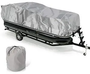 Universal Boat Adjustable Storage Cover - 25-28L to 96 Pontoon Boats Protection Custom Heavy Duty Waterproof Weather Resistant Polyester Fabric, Snap Strap, Elastic Cord, Bag - Pyle PCVHP442