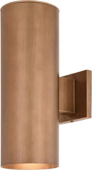 chiasso 1425-in H Warm Brass Outdoor Mid century Modern 2 Light Outdoor cylinder Wall Sconce, Up-Down Lighting