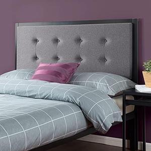 Zinus Barbara Button Tufted Grey Upholstered Metal Headboard, King