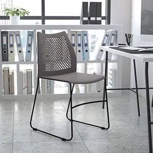 Flash Furniture HERCULES Series 661 lb. Capacity Gray Stack Chair with Air-Vent Back and Black Powder Coated Sled Base