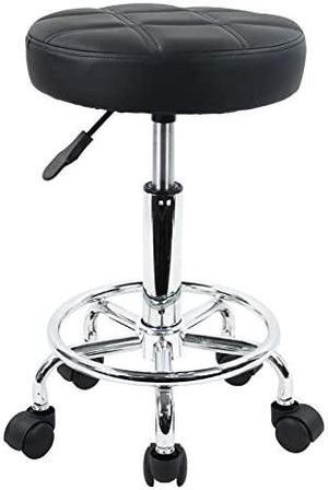KKTONER Round Rolling Stool chair PU Leather Height Adjustable Swivel Drafting Work SPA Shop Salon Stools with Wheels Office chair Small (Black)
