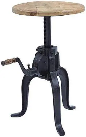 Jofran Global Archive Industrial Iron Crank Accent Table, 14 x 18H, Natural and Black