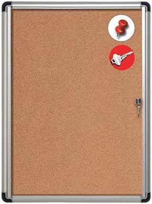 Cork Bulletin Slim Line Display Case Cabinet Enclosed Bulletin Board, 3 H x 2 W