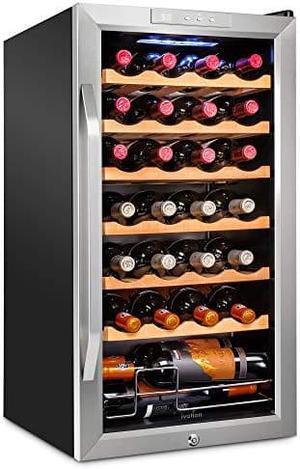 Ivation 28 Bottle Compressor Wine Cooler Refrigerator w/Lock | Large Freestanding Wine Cellar For Red, White, Champagne or Sparkling Wine | 41f-64f Digital Temperature Control Fridge Stainless Steel