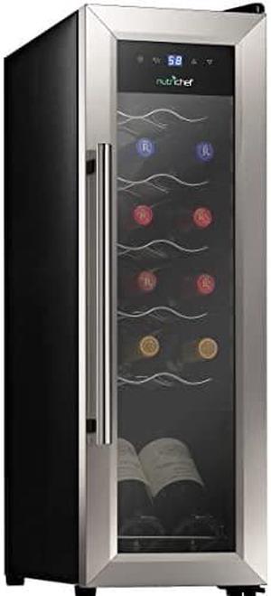 12 Bottle Wine Cooler Refrigerator - White Red Wine Fridge Chiller Countertop Wine Cooler - Freestanding Compact Mini Wine Fridge 12 Bottle W/Digital Control, Stainless Steel Door - Nutrichef Pkcwc12