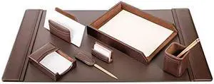 Dacasso Classic Leather Desk Set, 7pcs, Chocolate Brown