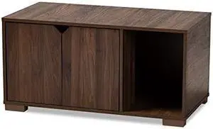 Baxton Studio Jasper Modern and Contemporary Walnut Brown Finished 2-Door Wood Cat Litter Box Cover House