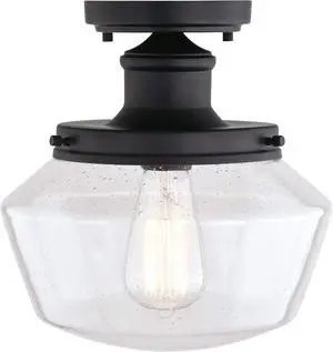 collins Black Farmhouse Outdoor Flush Mount ceiling Light clear Schoolhouse glass