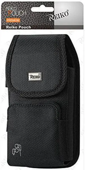 Reiko Vertical Rugged Pouch with Metal Logo & Velcro for iPhone 6 Plus/6s Plus - Black
