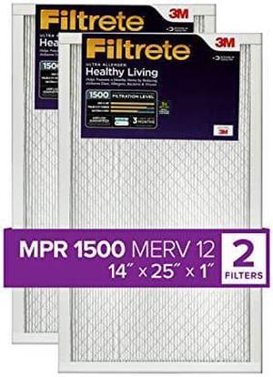 Filtrete 14x25x1, AC Furnace Air Filter, MPR 1500, Healthy Living Ultra Allergen, 2-Pack (exact dimensions 13.81 x 24.81 x 0.78)