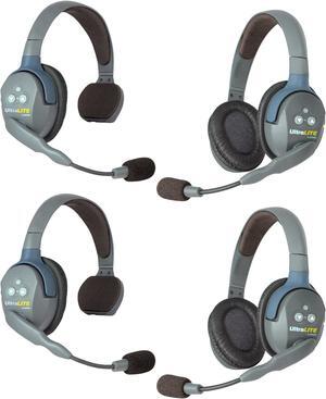 Eartec UL422 UltraLITE Full Duplex Wireless Intercom 2 Way communication System - 1 ULSM Single-Ear Master Headset, 1 ULSR Single Ear Remote Headset and 2-Pack of ULDR Dual-Ear Remote Headsets