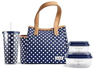 Fit + Fresh Westerly Insulated Lunch Bag, Cooler bag, Lunch Bag for Women with 2 Food Containers & Matching Tumbler, Reusable Lunch Box, Perfect for Work, School, Beach & More, Navy & White Dot