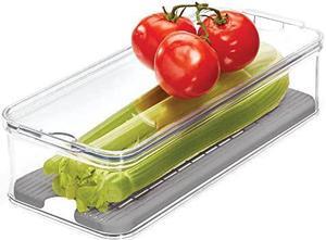 iDesign crisp Produce Plastic Refrigerator and Modular Stacking Pantry Bin with Lid and Removable Inner Basket, Perfect for Washing Vegetables, Fruit, Lettuce, BPA Free 1572 x 632 x 376