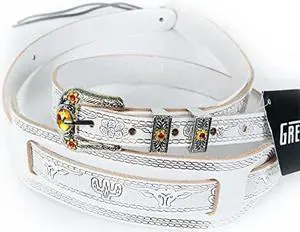 Gretsch Tooled Leather Vintage Style Guitar Strap, White