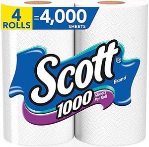 Scott 1000 Sheets Per Roll Toilet Paper, 4 Rolls, Bath Tissue