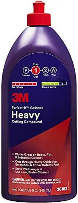 3M Perfect-It Gelcoat Heavy Cutting Compound, 36102, 1 Quart, Fiberglass Oxidation Remover for Boats and RVs