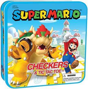 USAOPOLY Super Mario Checkers & Tic-Tac-Toe Collectors Game Set | Featuring Mario & Bowser | Collectible Checkers and TicTacToe Perfect for Mario Fans, Model Number: CM005-637-002001-06