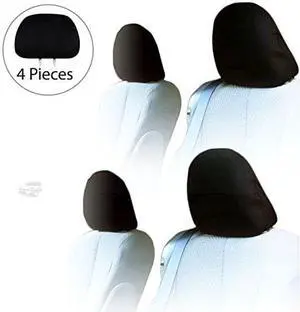 Yupbizauto 4X Cars Trucks & Cover DVD tv Monitors Solid Black Polyester Universal Headrest Covers with Foam Backing- Set of 4