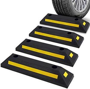 Pyle Curb Garage Vehicle Floor Safety 1PC Heavy Duty Rubber Parking Lot Driveway Stopper, for Car Vans Trucks Tire Wheel Guide Block Protect Bumper, 4 Pack PCRSTP11X4, Multicolored