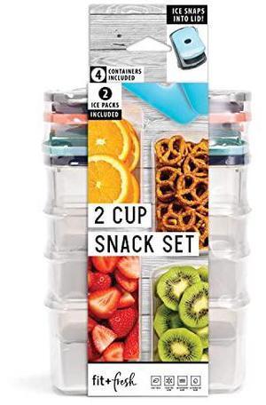 Fit & Fresh 2-cup Portion control container Set with Reusable Ice Packs, Multicolor (Set of 4)