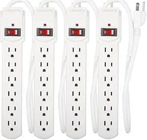 Maxxima 6 Outlet Power Strip Surge Protector 300 Joules, 2FT cord, Switch (4 Pack)