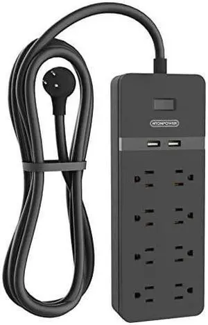 25 ft Extension cord Flat Plug, NTONPOWER 8 Outlet Surge Protector Power Strip with USB Ports, 15A circuit Breaker, Wall Mount Surge Protector for Home, Office, Workbench or garage, ETL Listed, Black