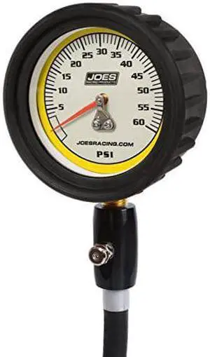 Joes Racing Products Tire Pressure Gauge, Pro Tire, Glow in The Dark, 0-60 psi, Analog, 2-1/2 in Diameter, White Face, 1 lb. Increments, Pressure Hold Valve, Each, Black (32327) Joes Racing Products Tire Pressure Gauge, Pro Tire, Glow in The Dark, 0-60 psi, Analog, 2-1/2 in Diameter, White Face, 1 lb. Increments, Pressure Hold Valve, Each, Black (32327)