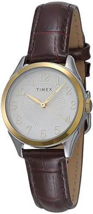 Timex Womens Briarwood 28mm Watch - Two-Tone case Silver-Tone Dial with Brown croco Leather Strap